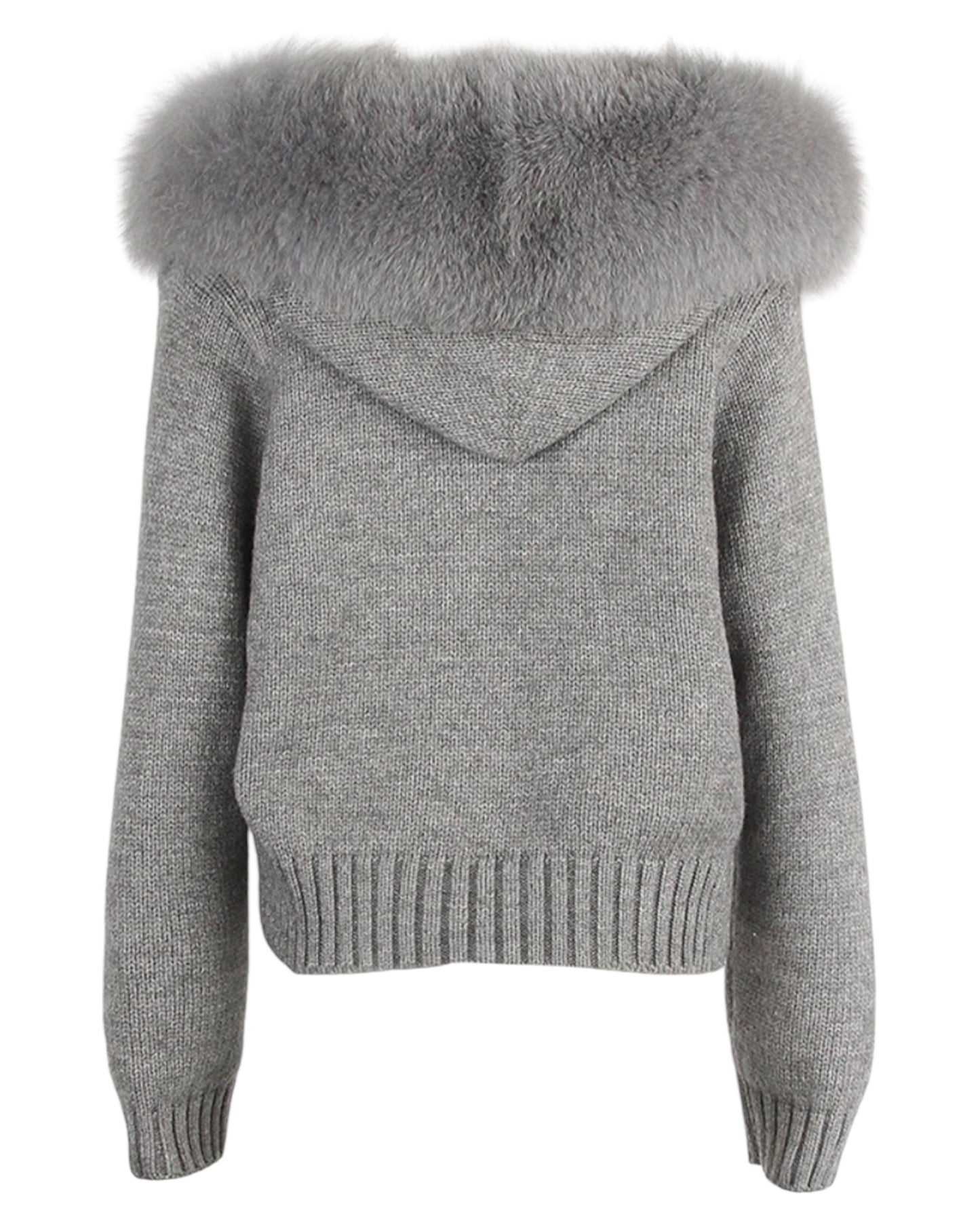 Strickhoodie "Zip" mit Echtpelz Kapuze grau