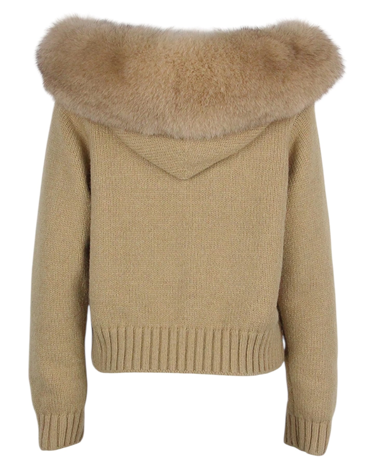 Strickhoodie "Zip" mit Echtpelz Kapuze braun