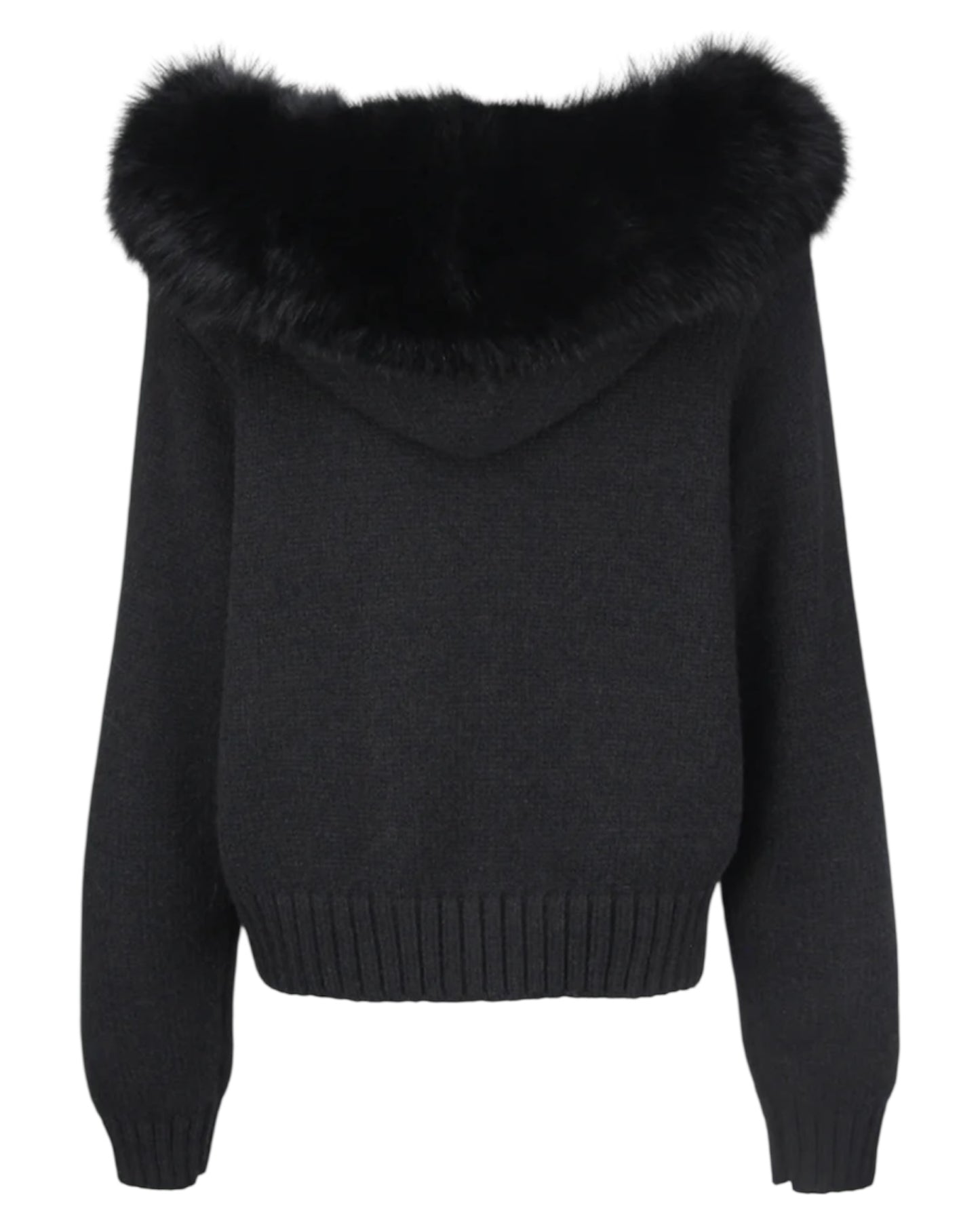 Strickhoodie "Zip" mit Echtpelz Kapuze schwarz