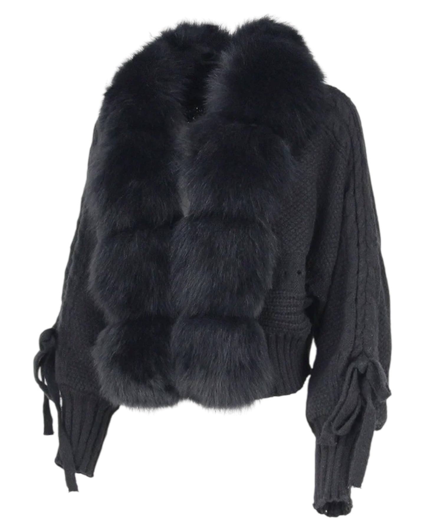 WOLLCARDIGAN "Yasi" mit Echtpelzkragen black