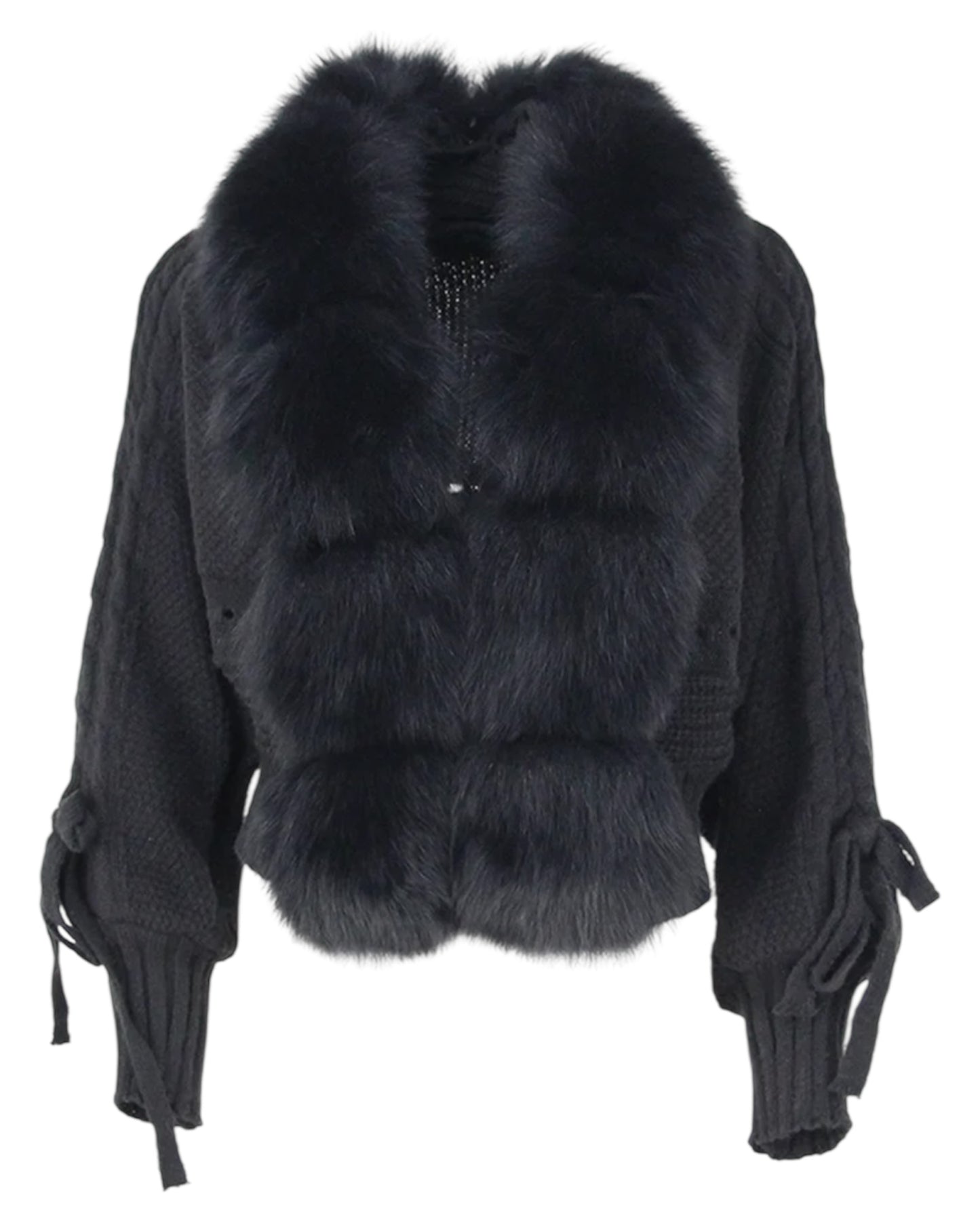 WOLLCARDIGAN "Yasi" mit Echtpelzkragen black