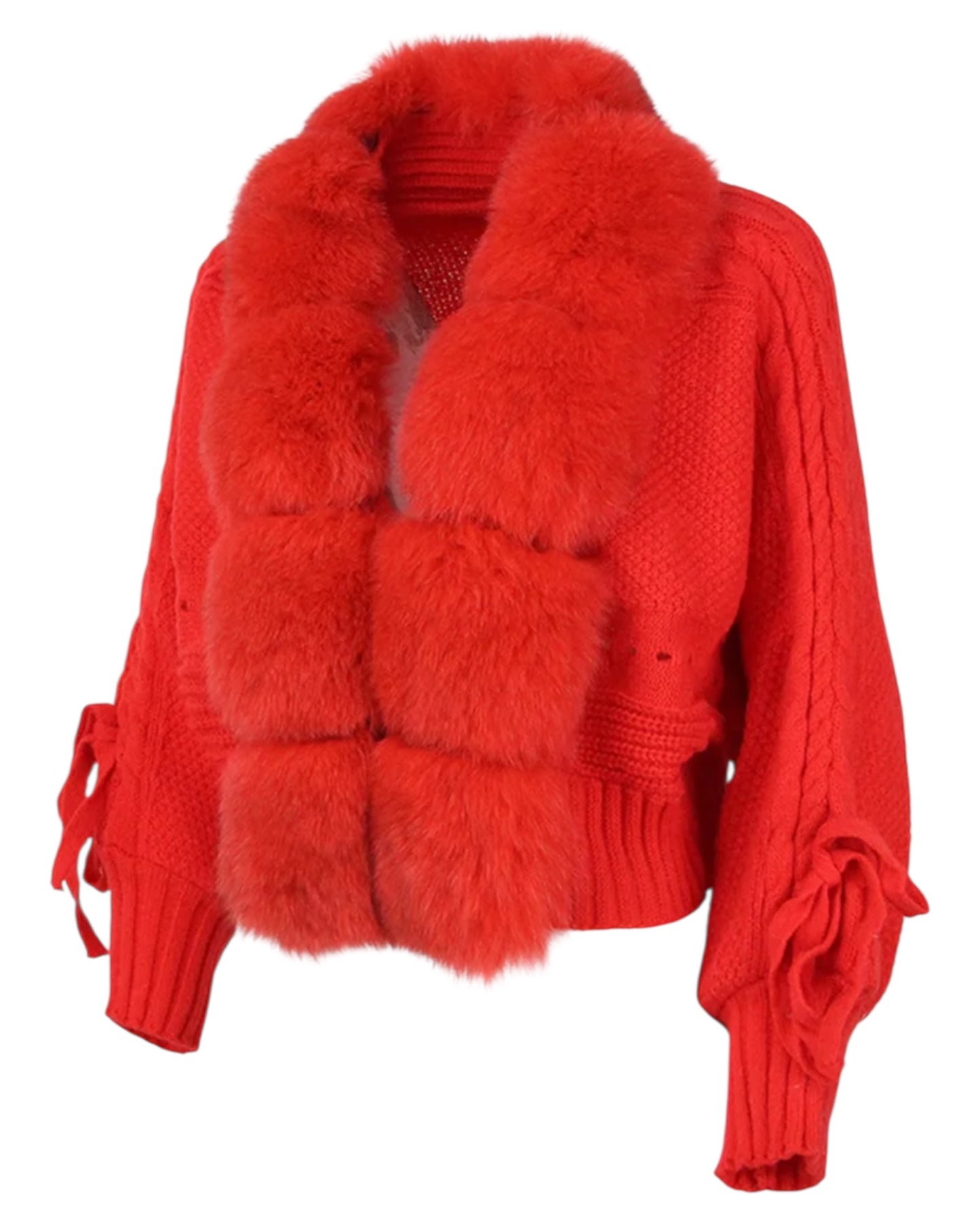 WOLLCARDIGAN "Yasi" mit Echtpelzkragen rot