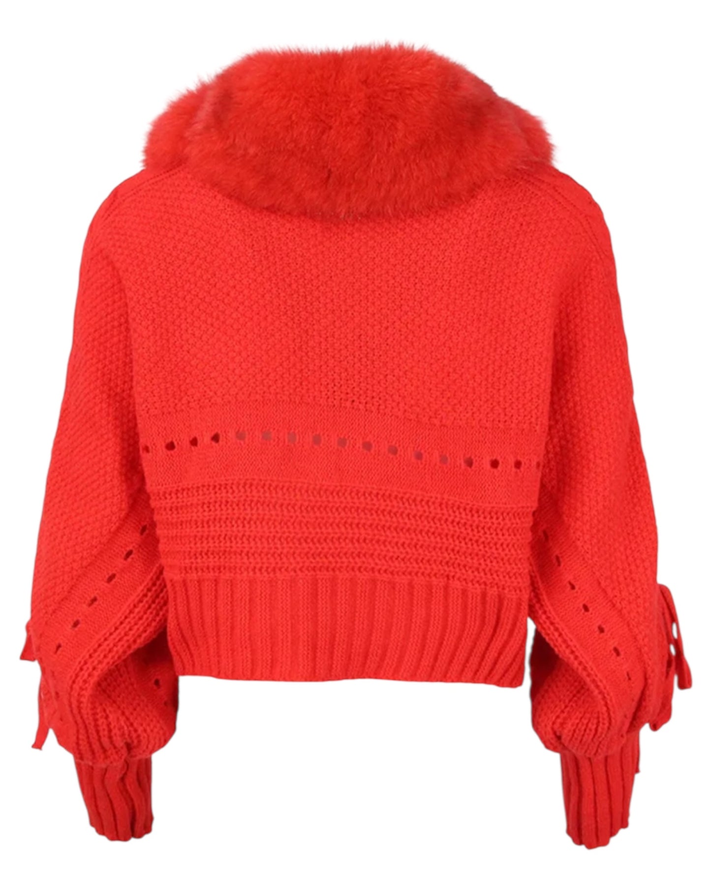 WOLLCARDIGAN "Yasi" mit Echtpelzkragen rot