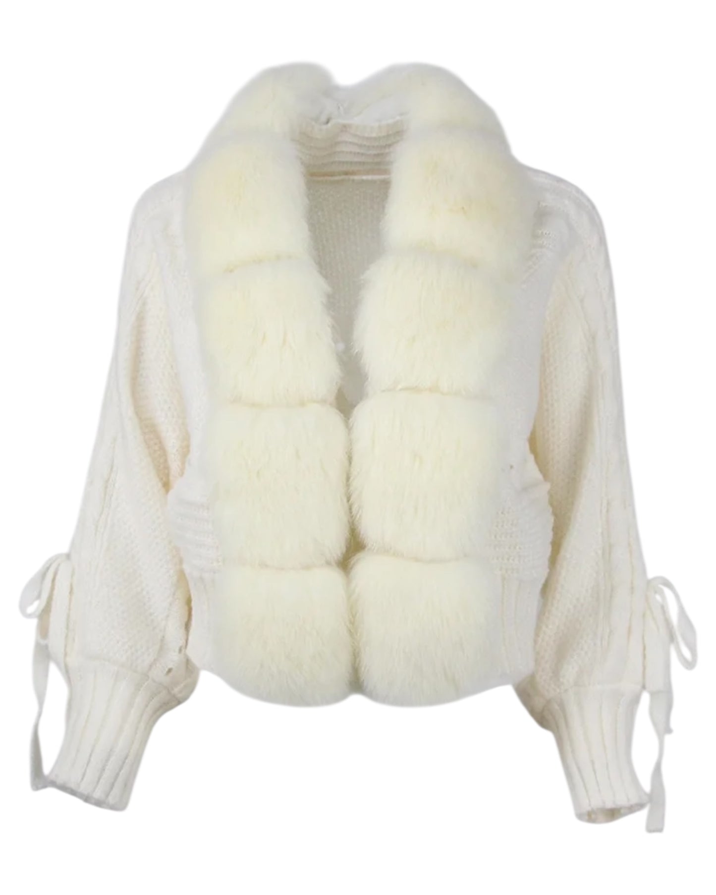 WOLLCARDIGAN "Yasi" mit Echtpelzkragen off-white