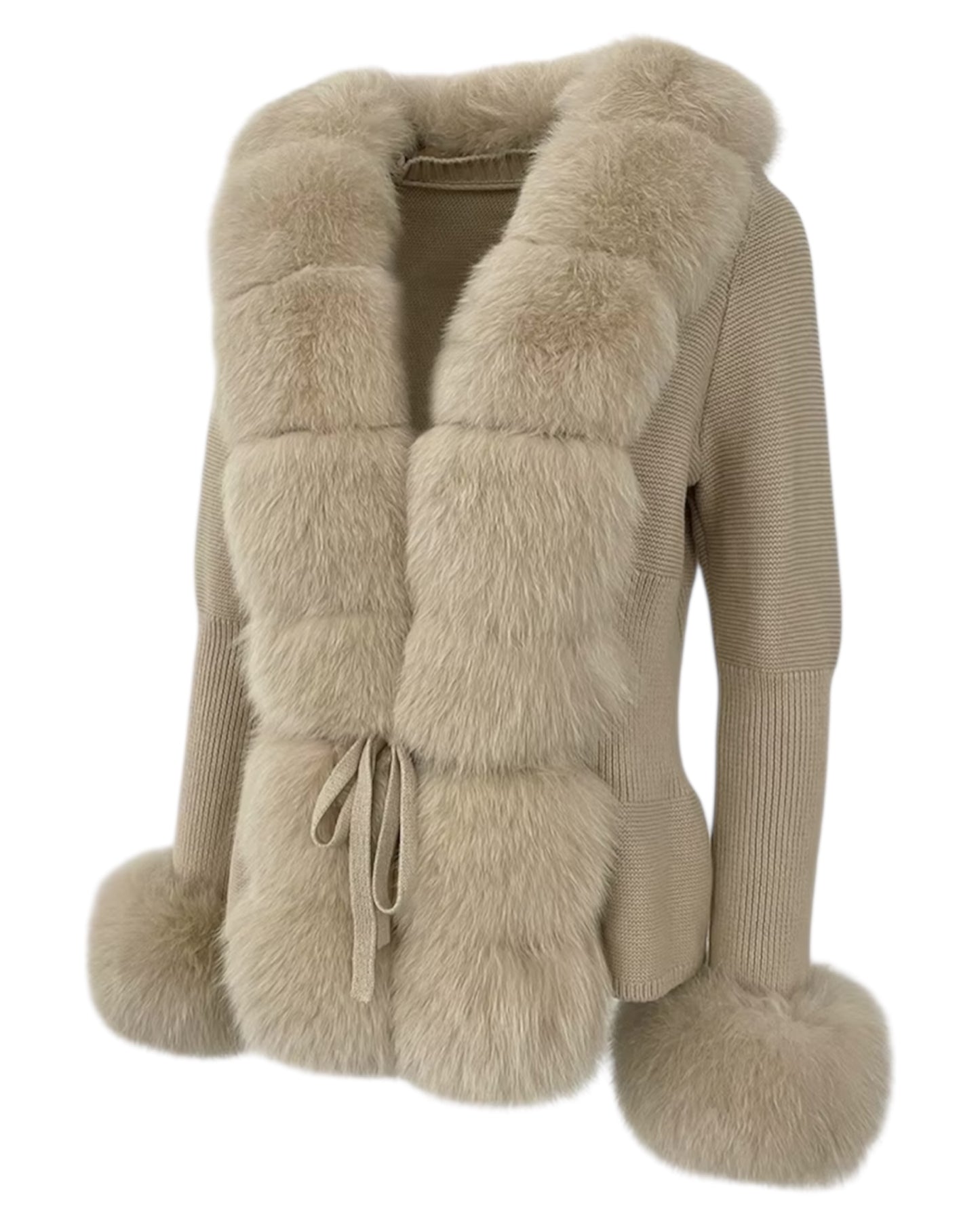 Strickjacke "Mimoza" mit Echtpelz taupe