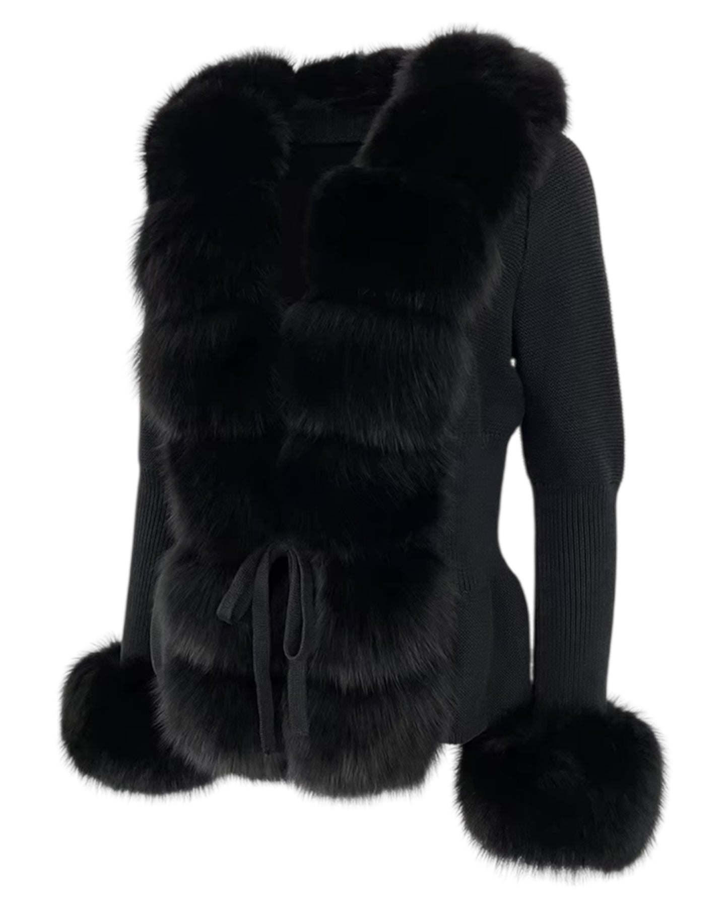 Strickjacke "Mimoza" mit Echtpelz schwarz