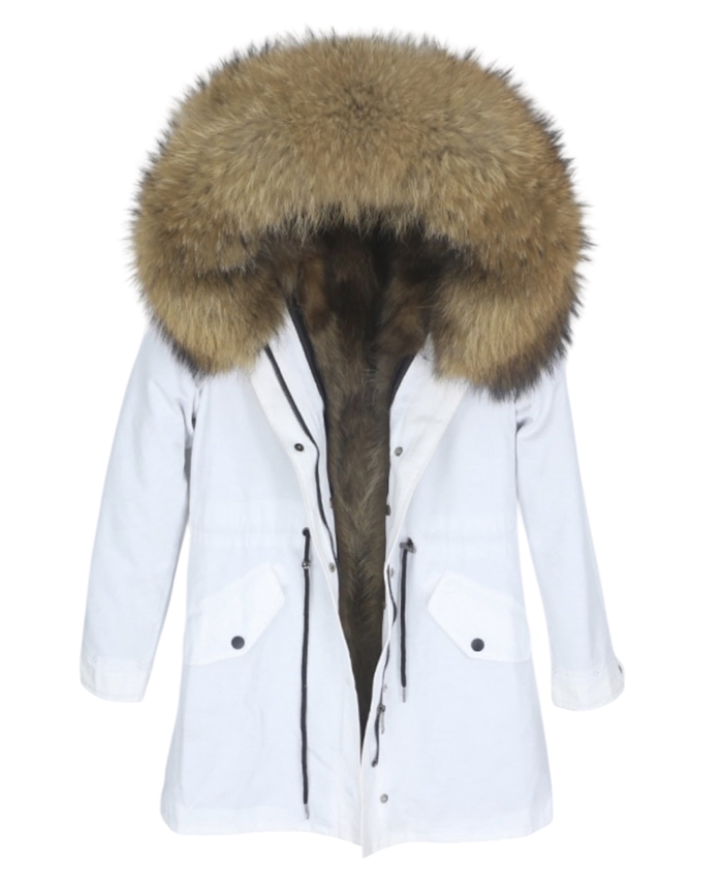 Luxury Echtpelz Parka weiß