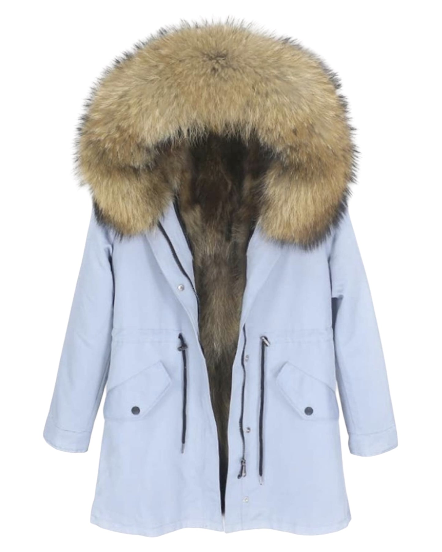 Luxury Echtpelz Parka blau/grau