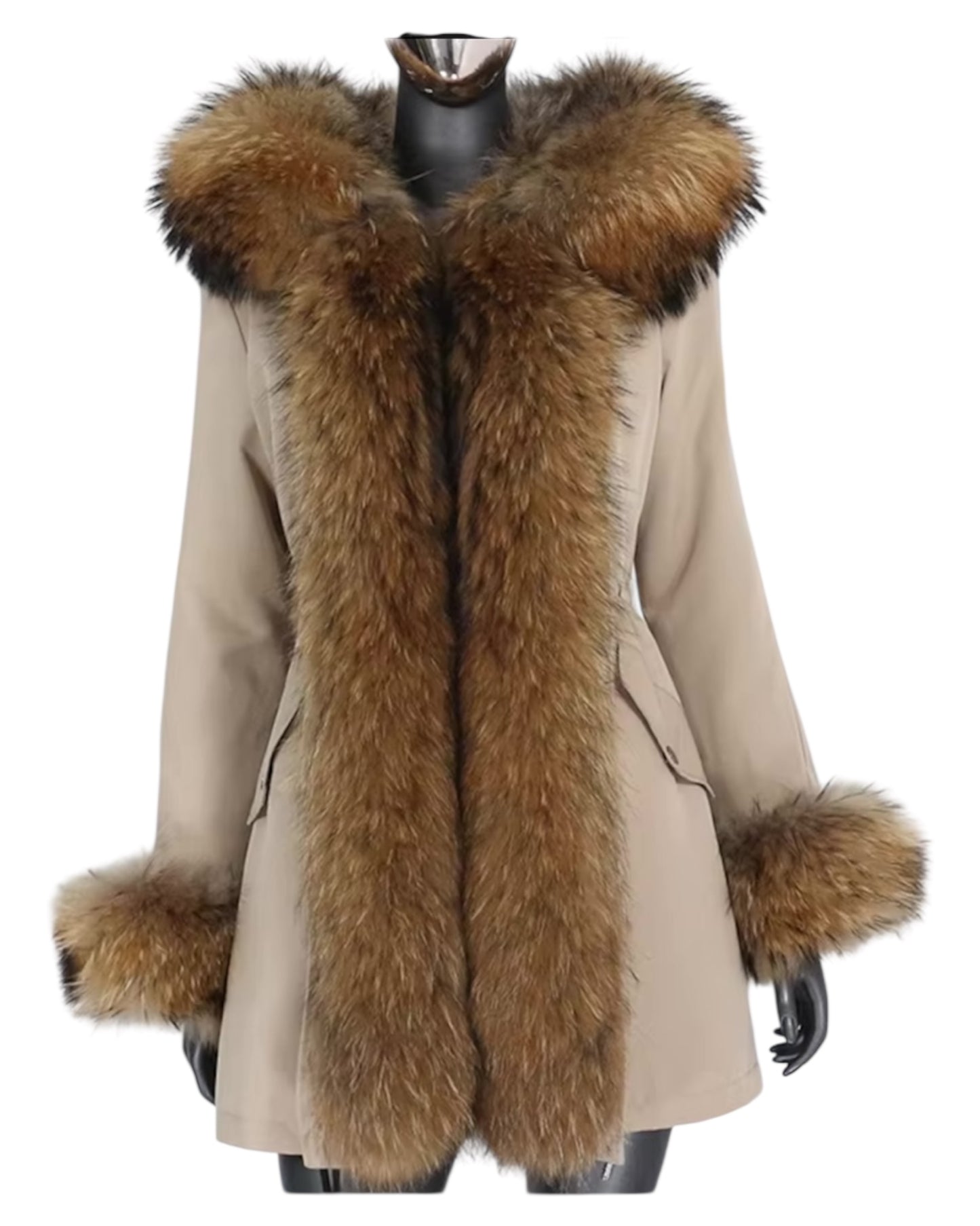Premium Echtpelz Parka beige