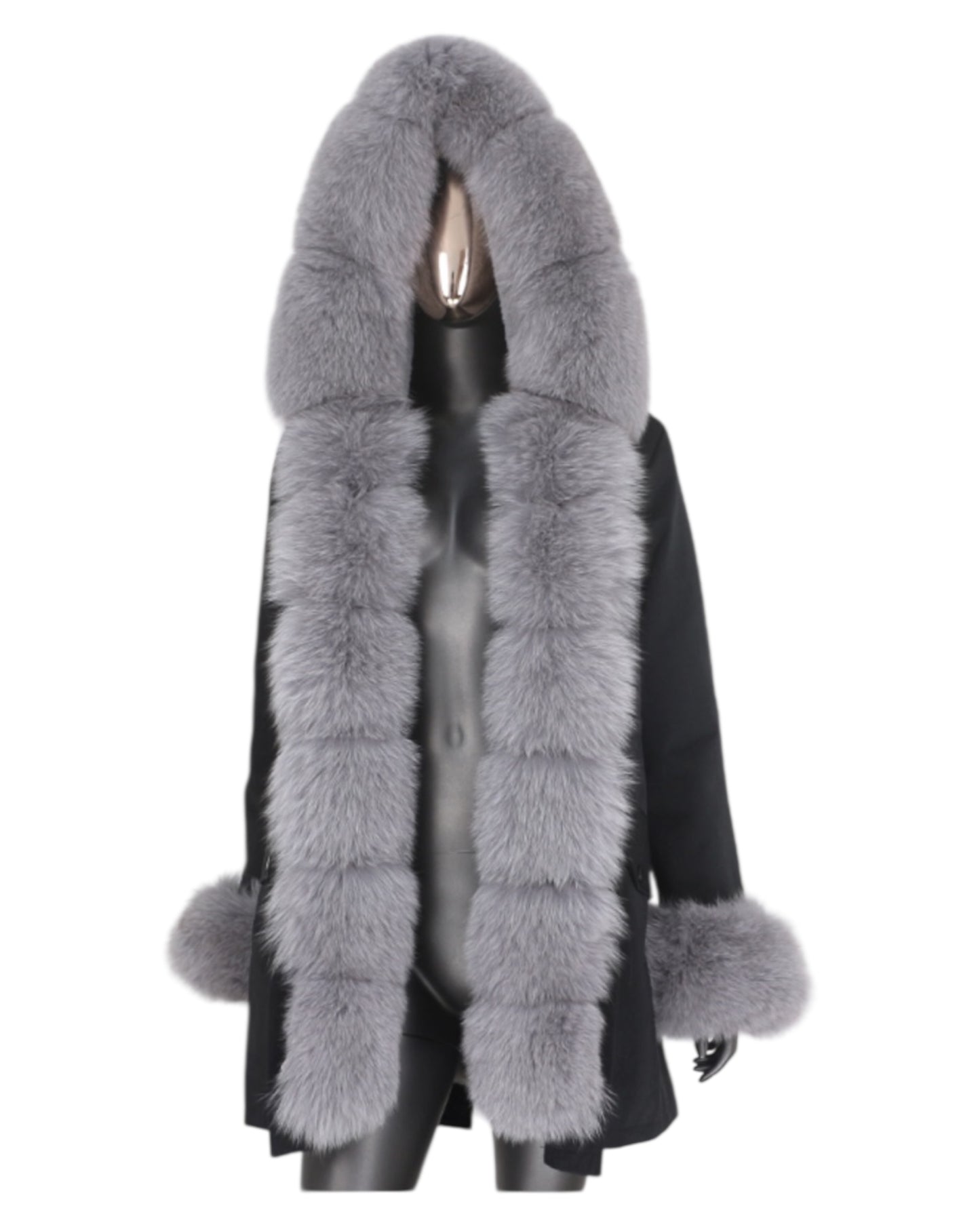 Echtpelz Parka „ Bubble“ schwarz/grau