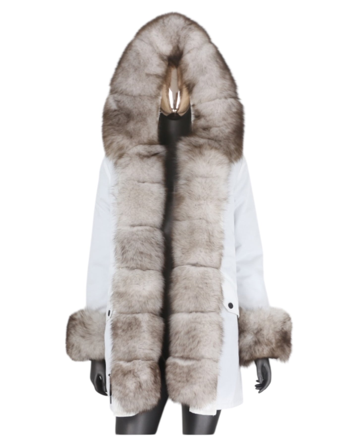 Echtpelz Parka „ Bubble“ taupe/weiß