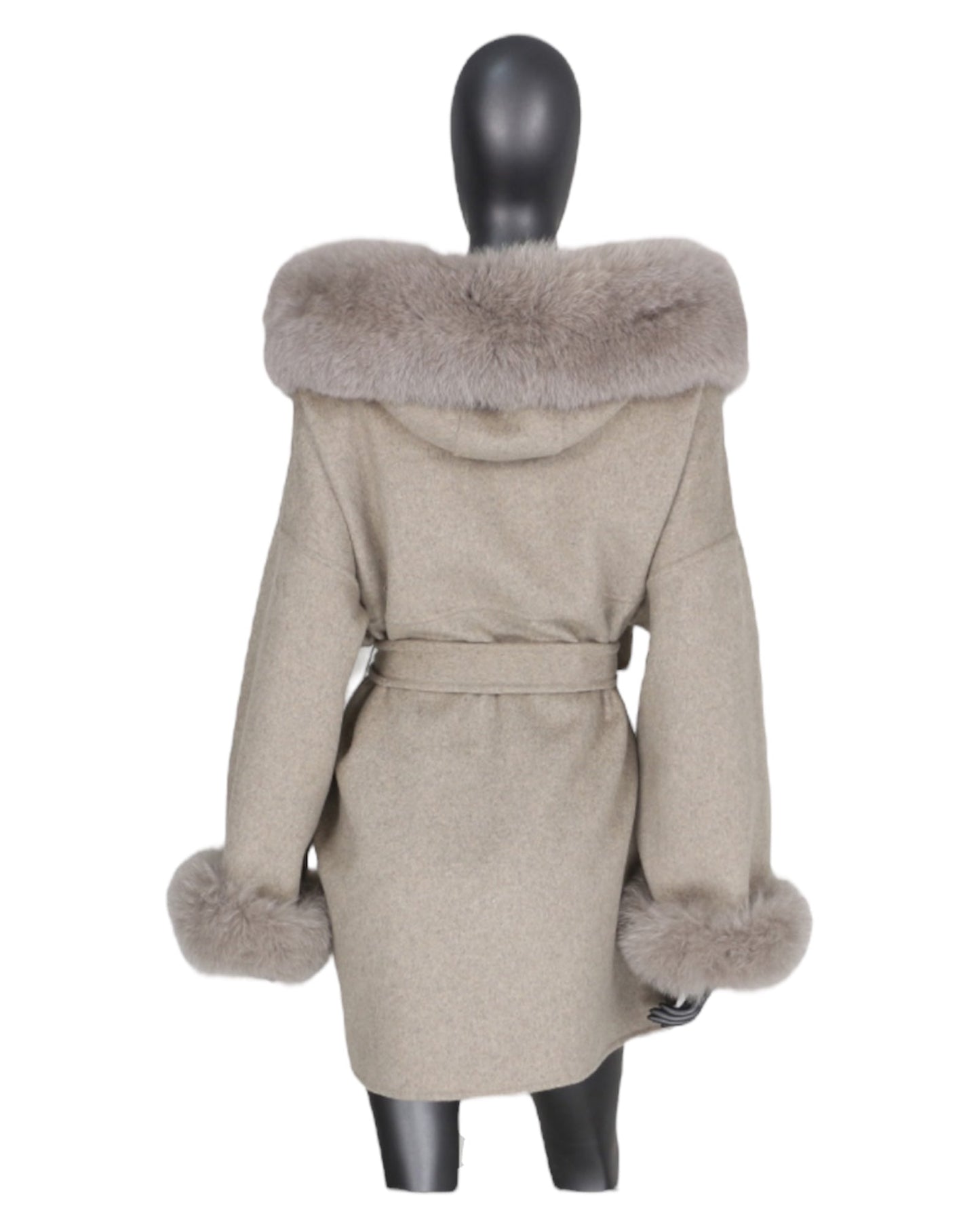 Cashmere coat “Katy” grey with real fur collar