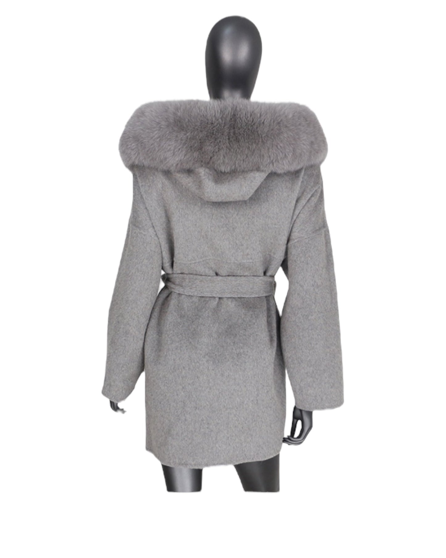 Cashmere coat “Leya” Off White with real fur collar