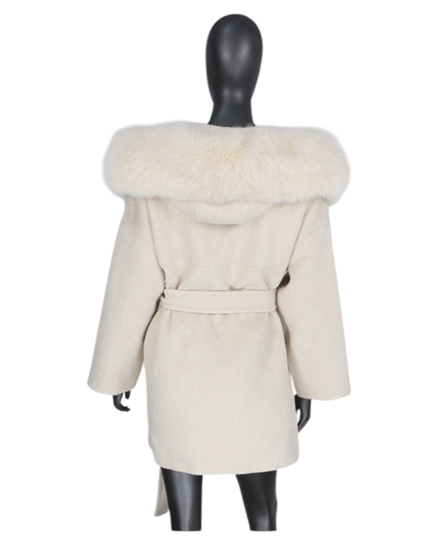 Cashmere coat “Leya” off-white with real fur collar