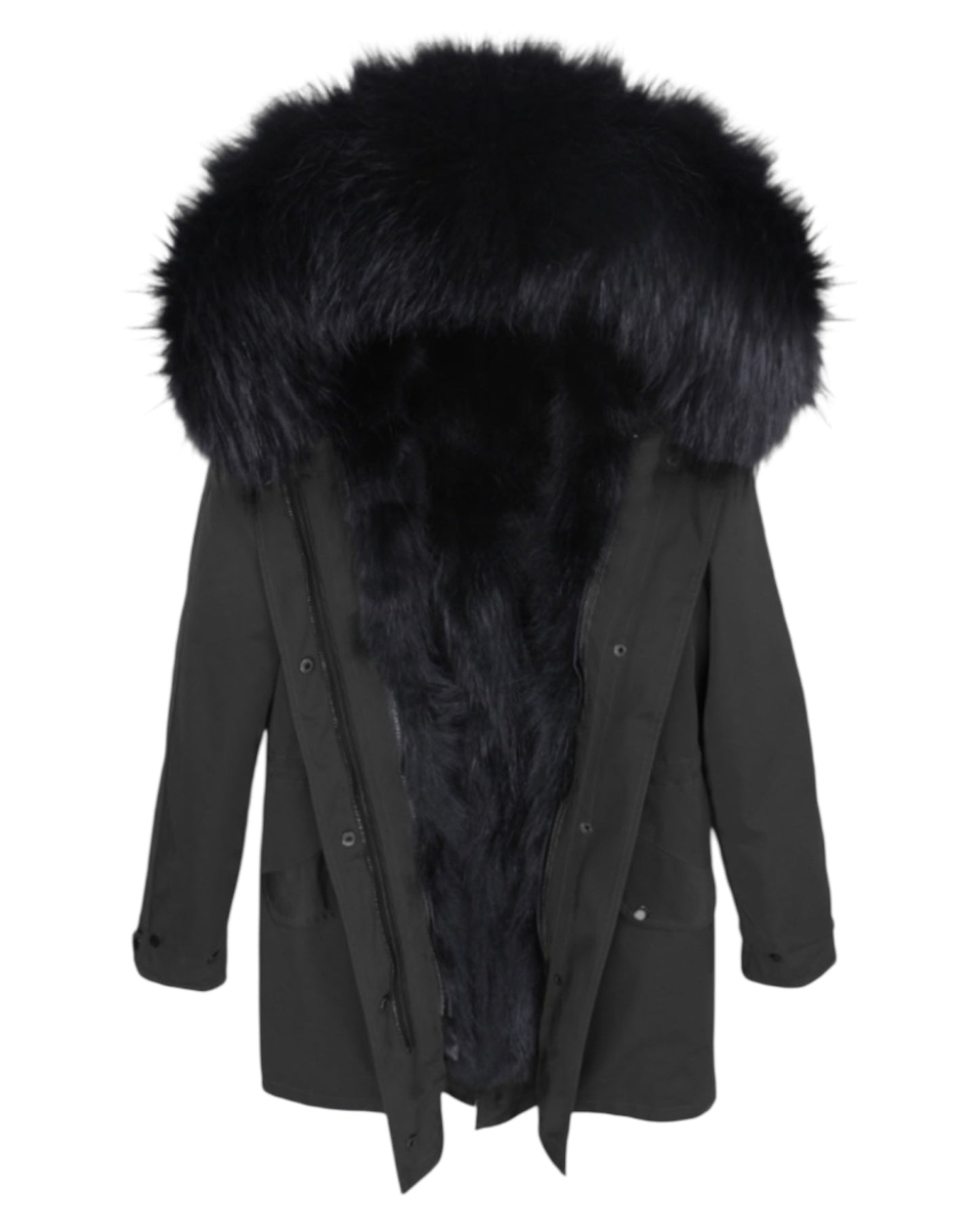 Luxury real fur parka noir