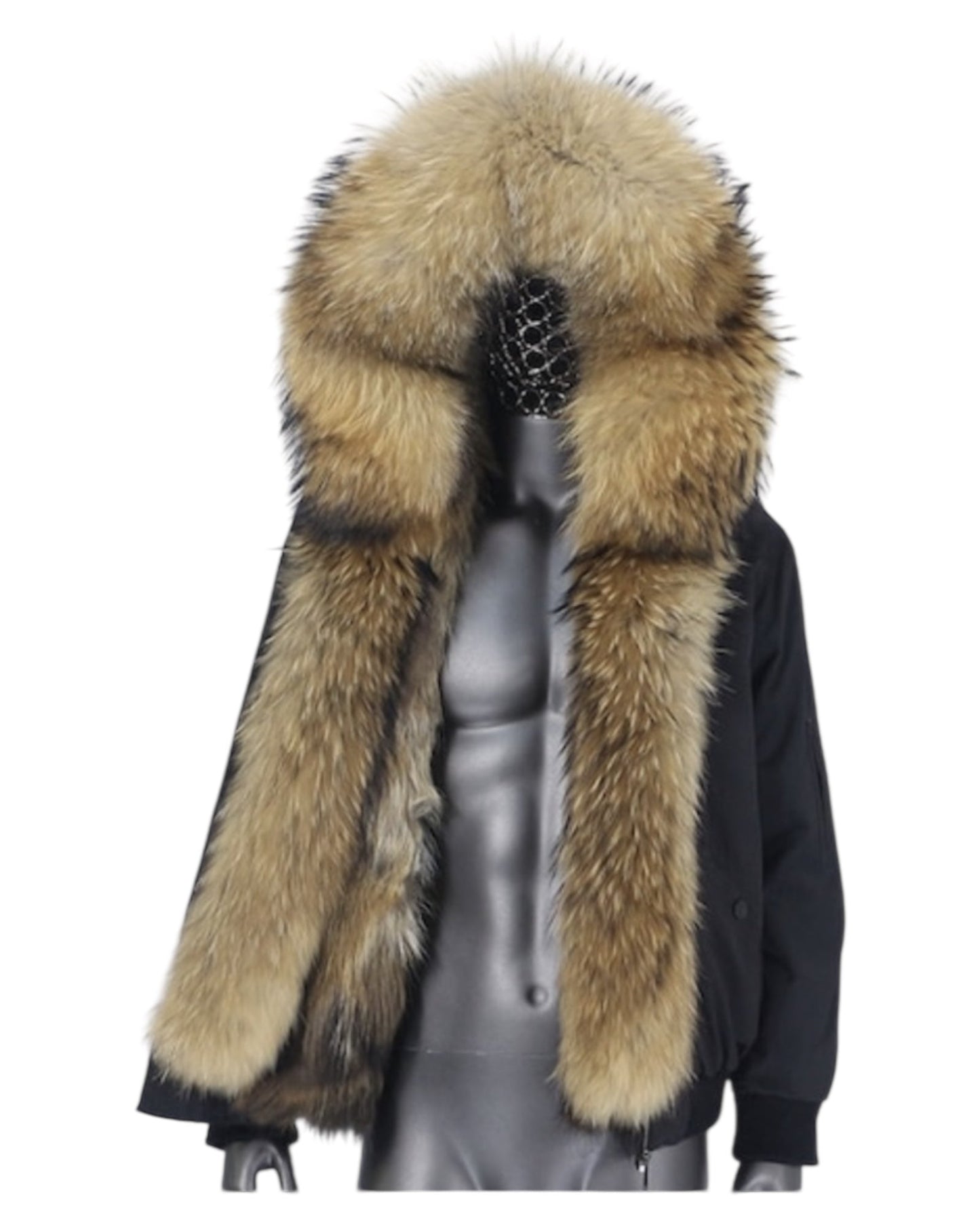 Men's bomber jacket with real fur braid black