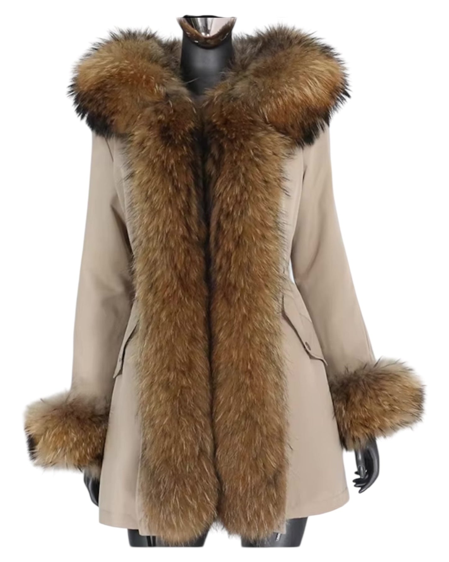 Premium real fur parka beige