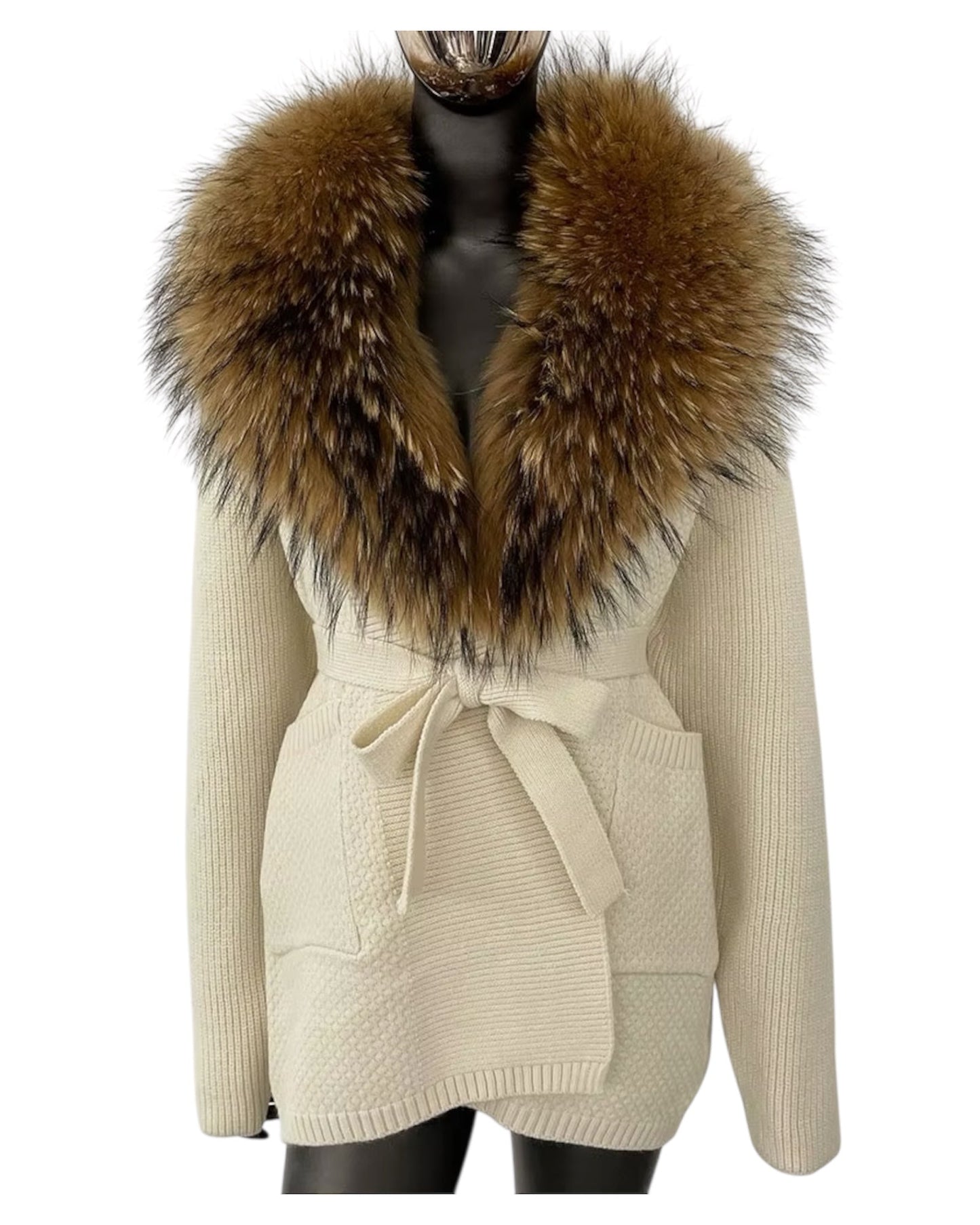 Cardigan "Mimoza" with real fur taupe