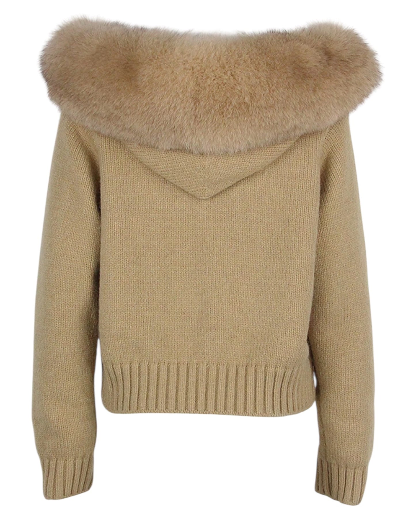 Sweat à capuche tricoté "Zip" avec capuche en fourrure véritable marron