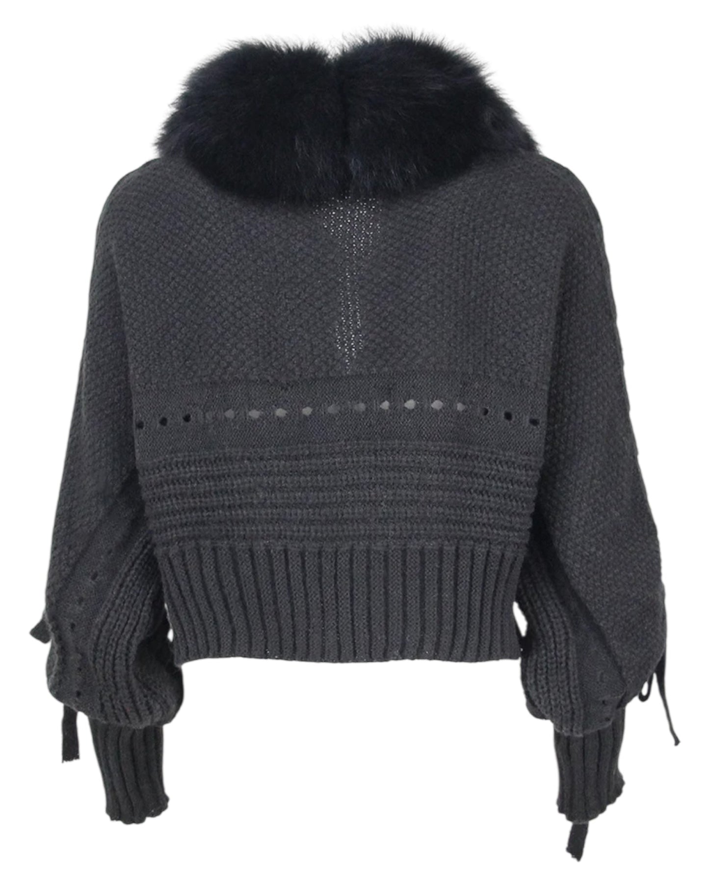 CARDIGAN EN LAINE « Yasi » avec col en fourrure véritable noir