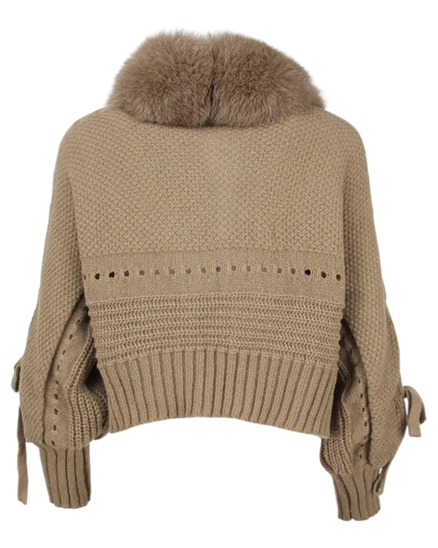 WOOL CARDIGAN "Yasi" with real fur collar black