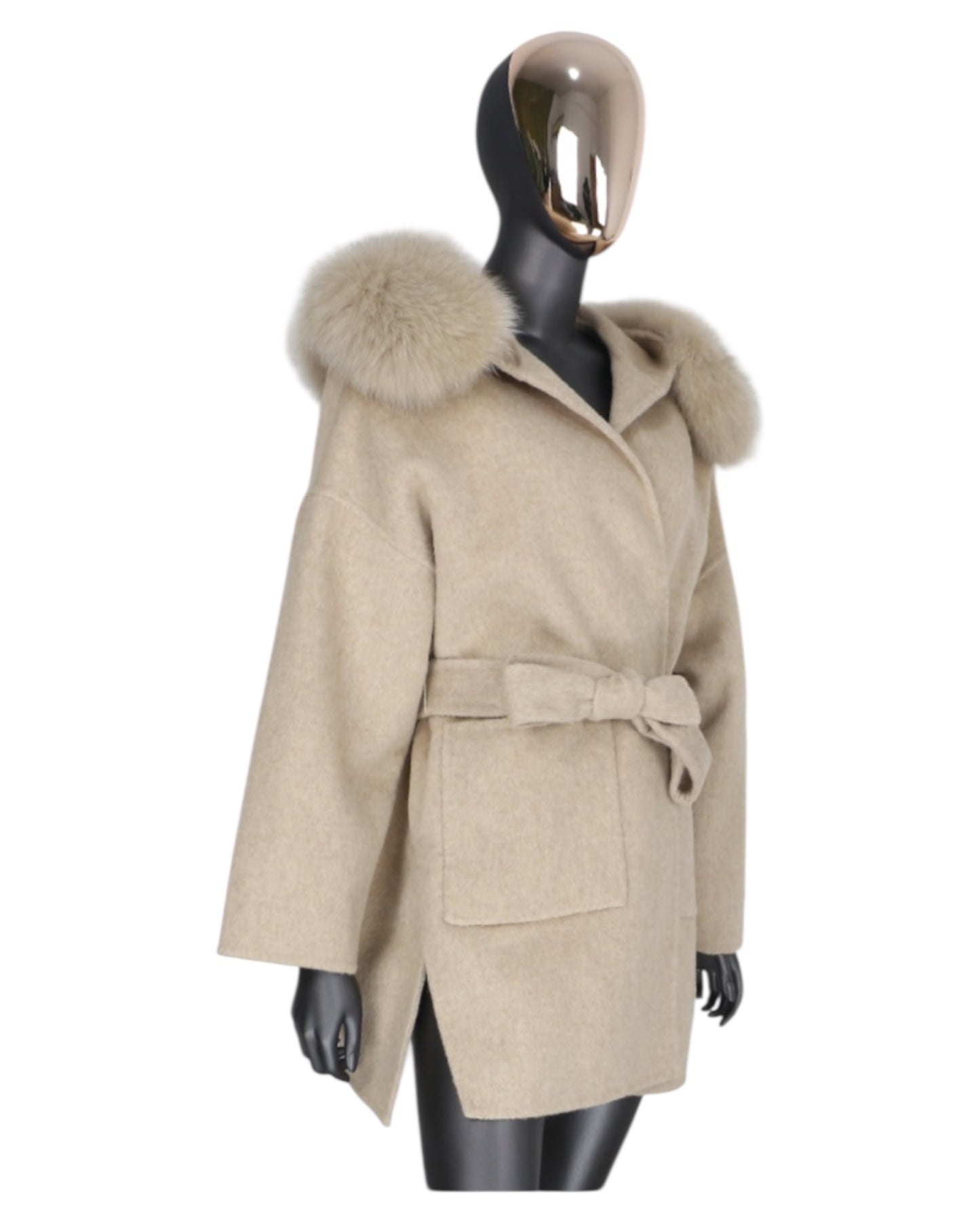 Cashmere coat “Leya” Off White with real fur collar