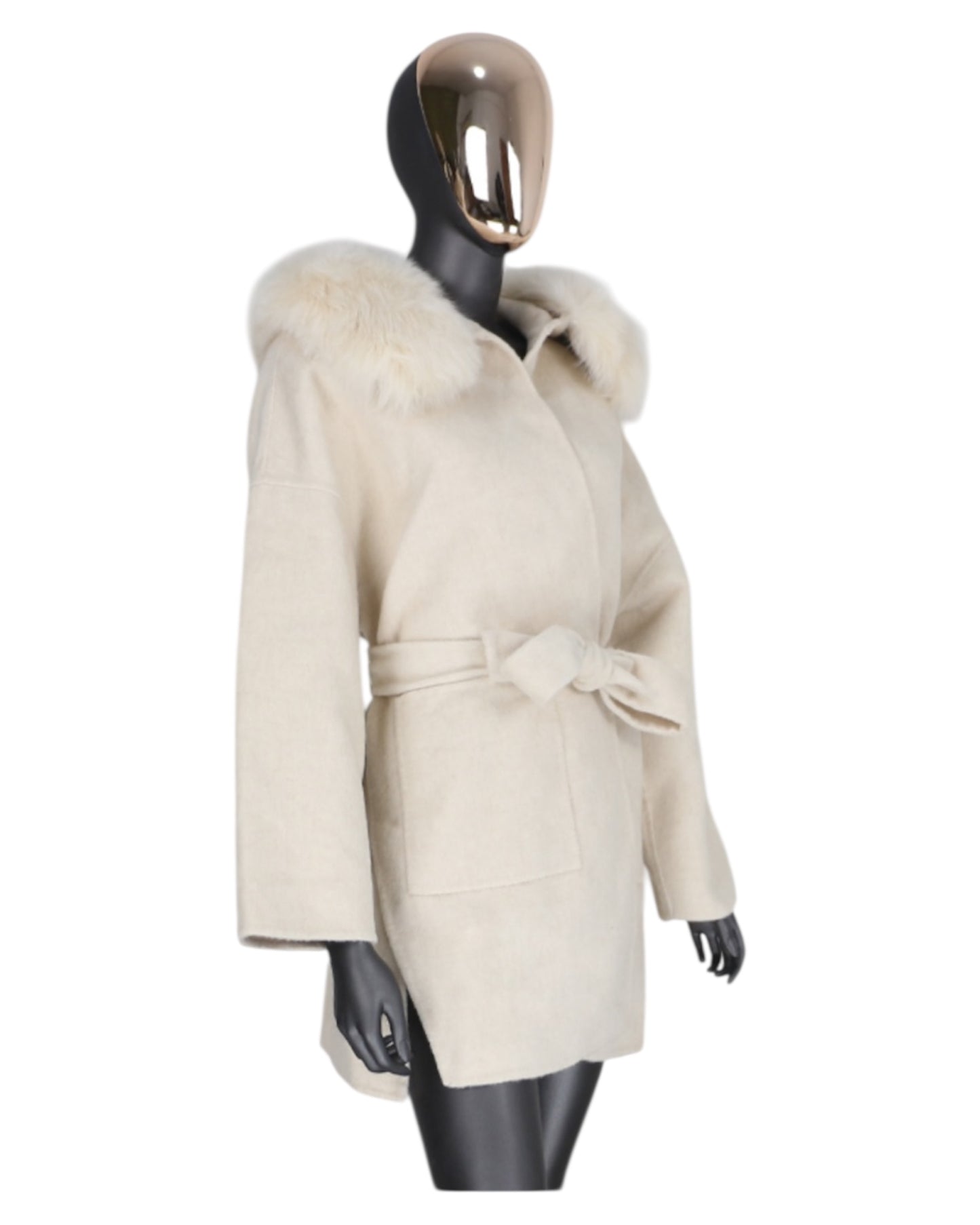 Cashmere coat “Leya” off-white with real fur collar