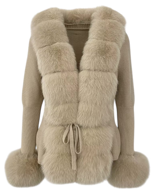 Strickjacke "Mimoza" mit Echtpelz taupe