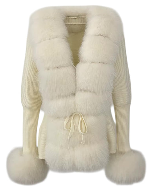 Strickjacke "Mimoza" mit Echtpelz creme