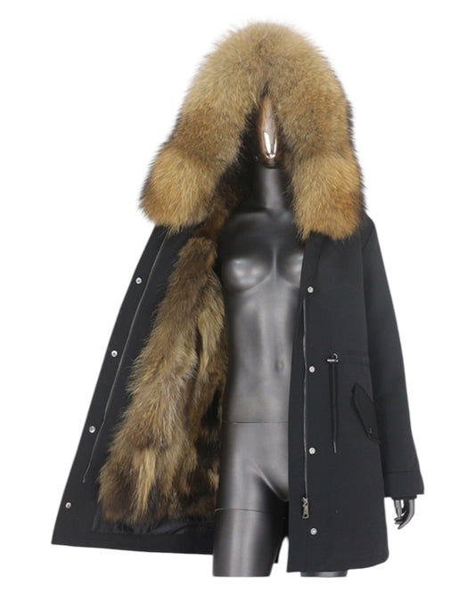 Luxury Echtpelz Parka schwarz