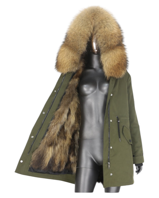 Luxury Echtpelz Parka khaki