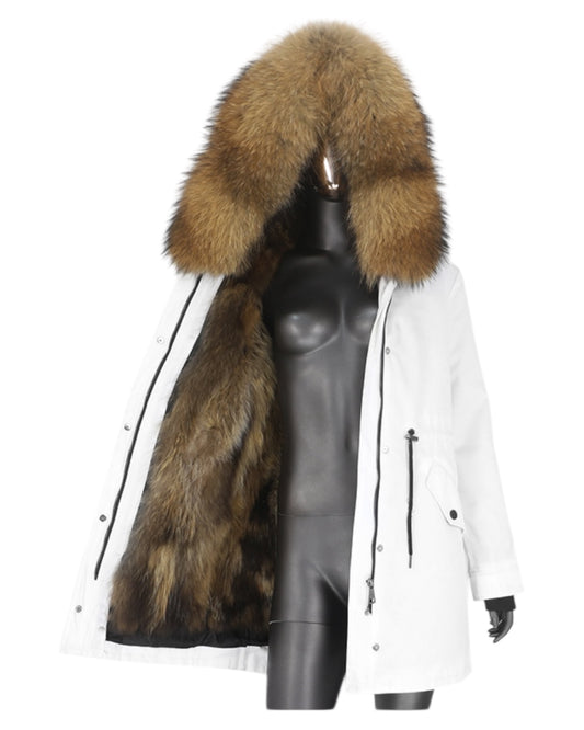 Luxury Echtpelz Parka weiß
