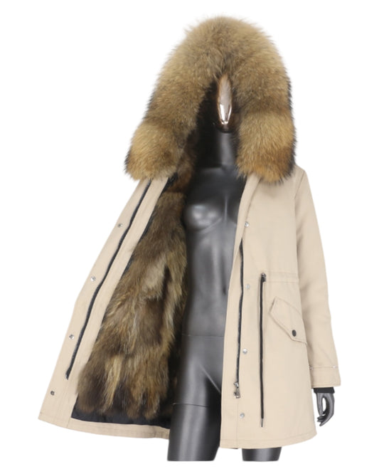 Luxury Echtpelz Parka beige