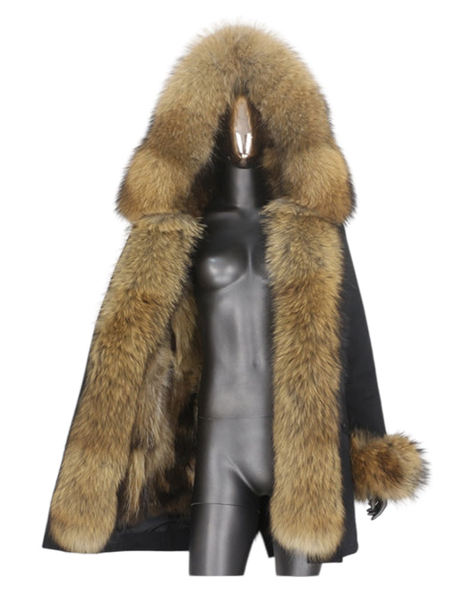 Premium Echtpelz Parka schwarz