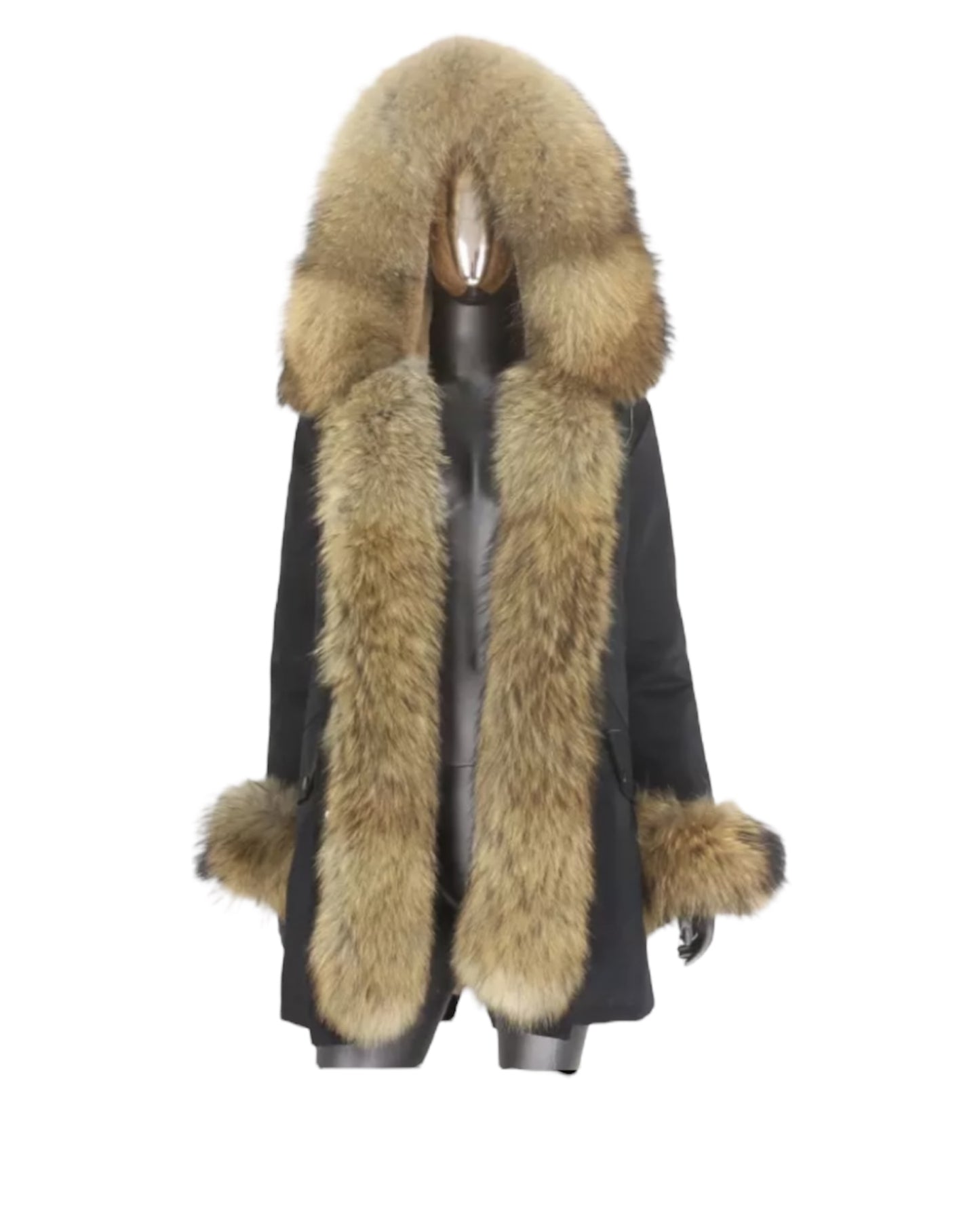 Premium Echtpelz Parka schwarz