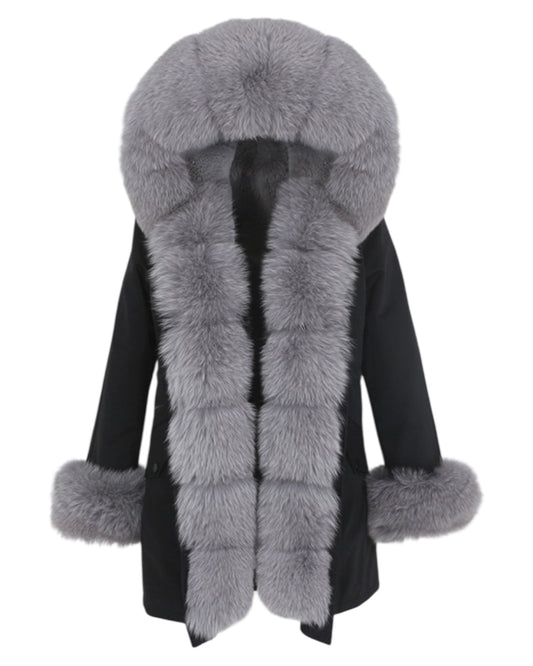 Echtpelz Parka „ Bubble“ schwarz/grau