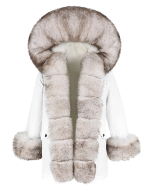 Echtpelz Parka „ Bubble“ taupe/weiß