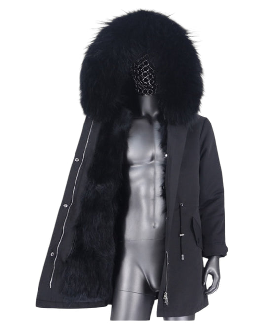Luxury Echtfell Männer Parka noir