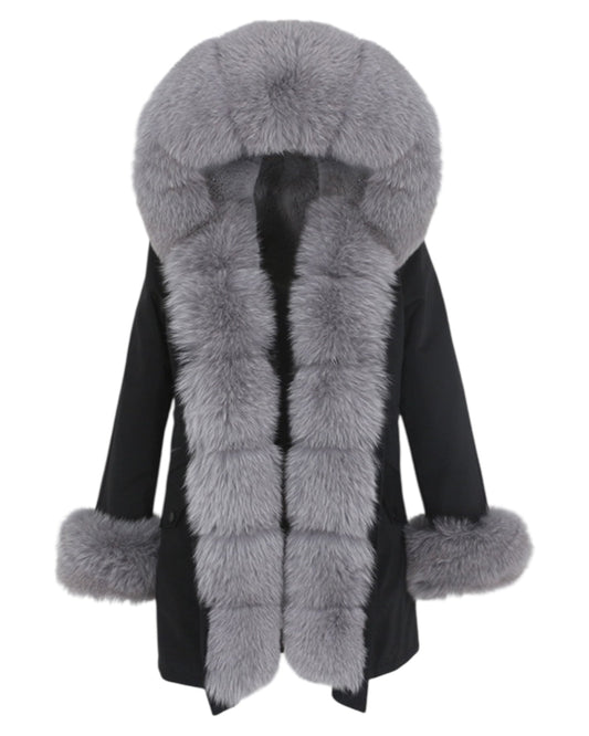 Real fur parka “Bubble” black/grey