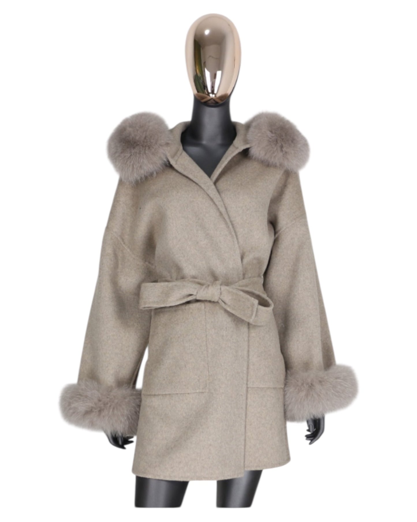 Cashmere coat “Katy” grey with real fur collar