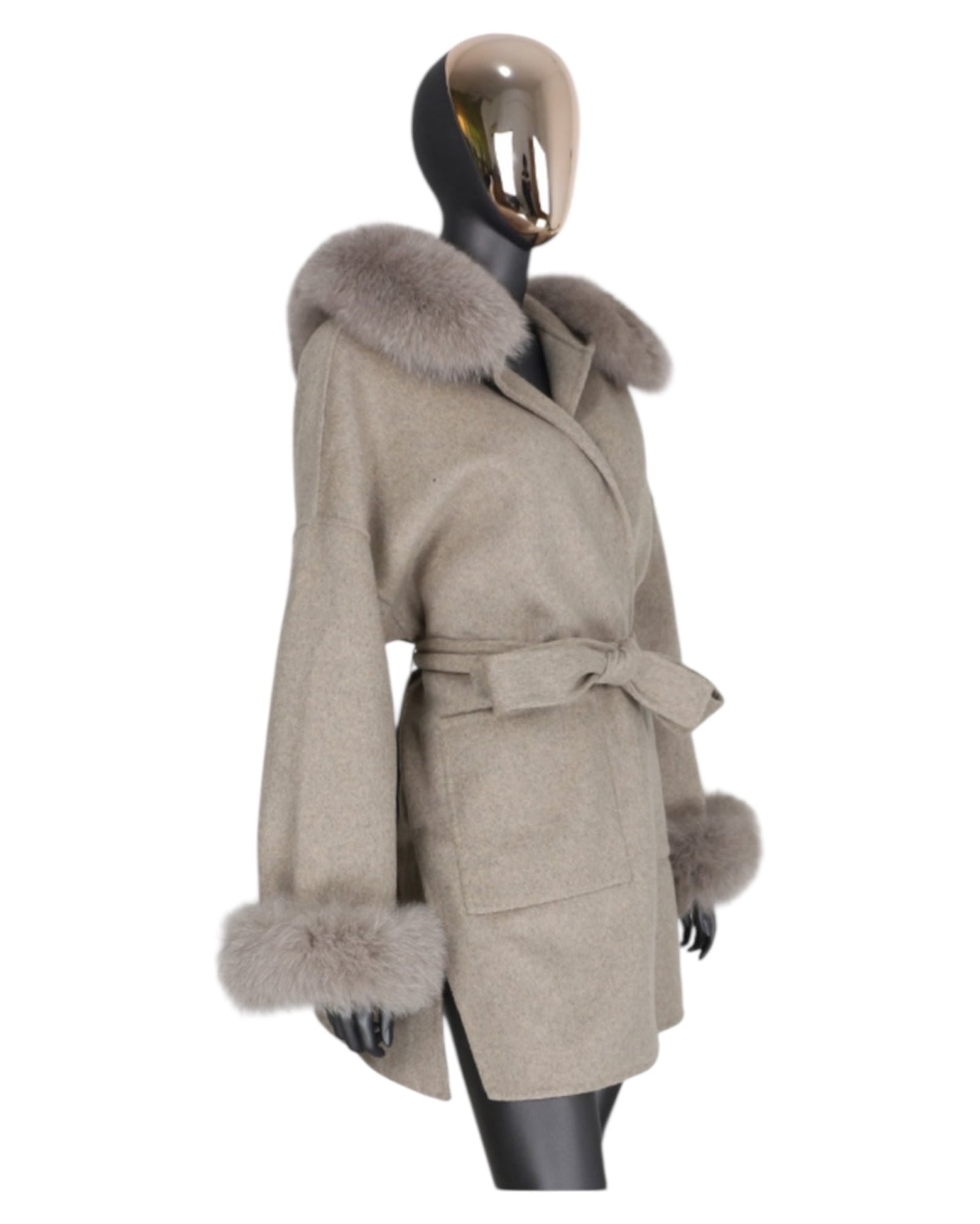 Cashmere coat “Katy” grey with real fur collar