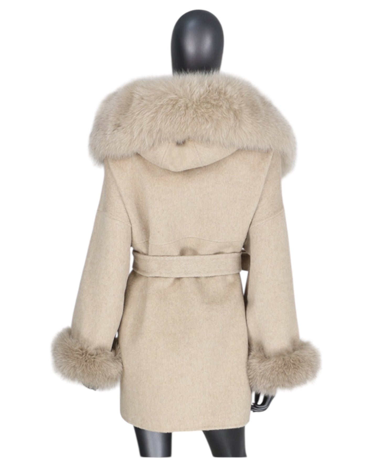 Cashmere coat “Katy” grey with real fur collar