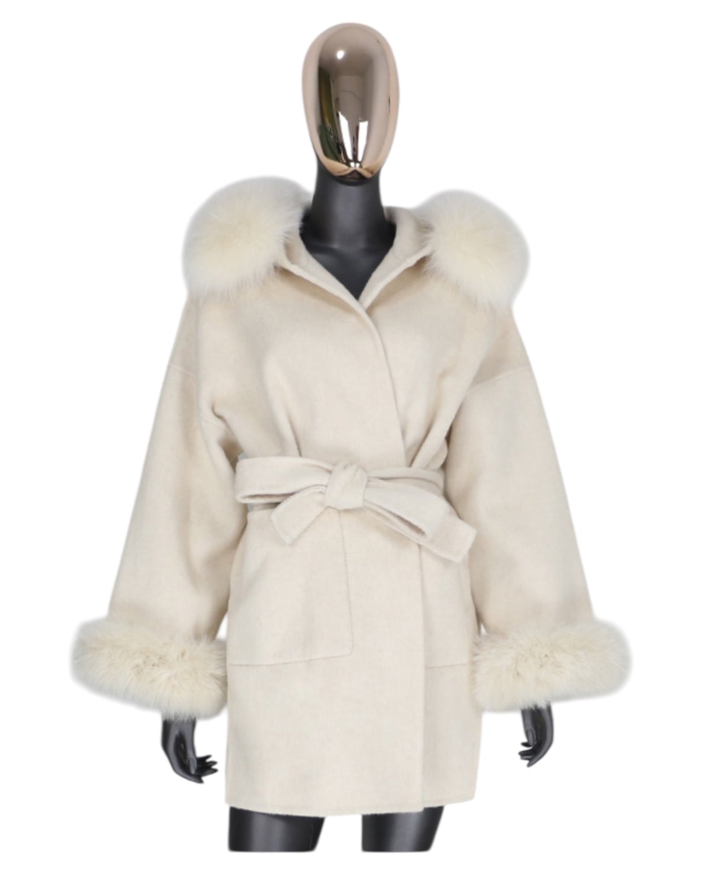 Cashmere coat “Katy” grey with real fur collar