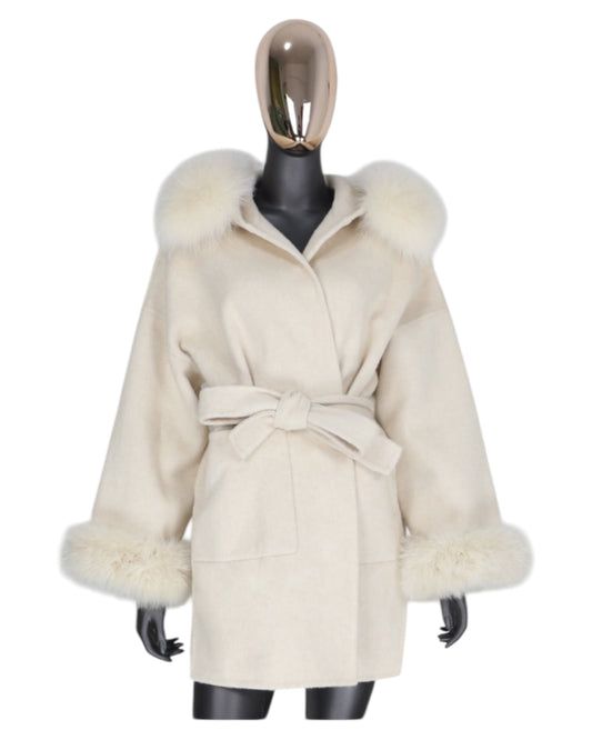 Cashmere coat “Katy” grey with real fur collar