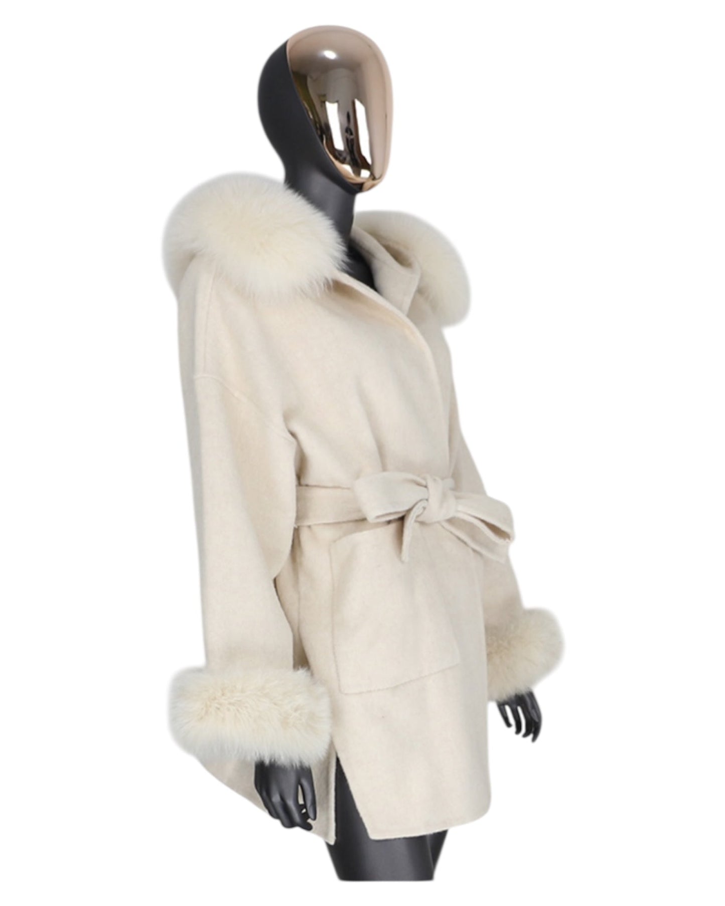 Cashmere coat “Katy” grey with real fur collar