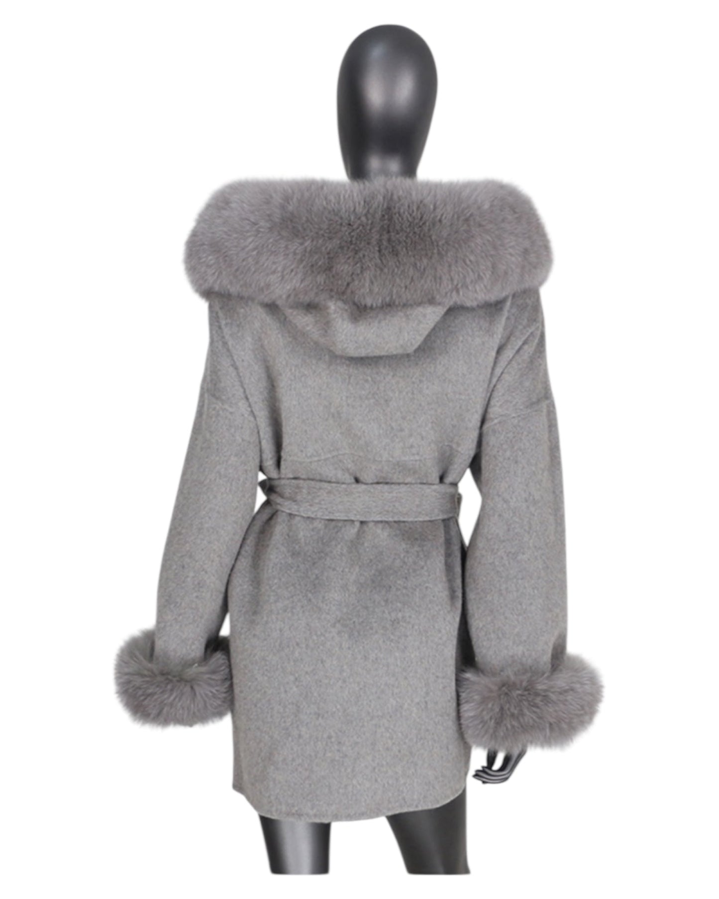 Cashmere coat “Katy” grey with real fur collar
