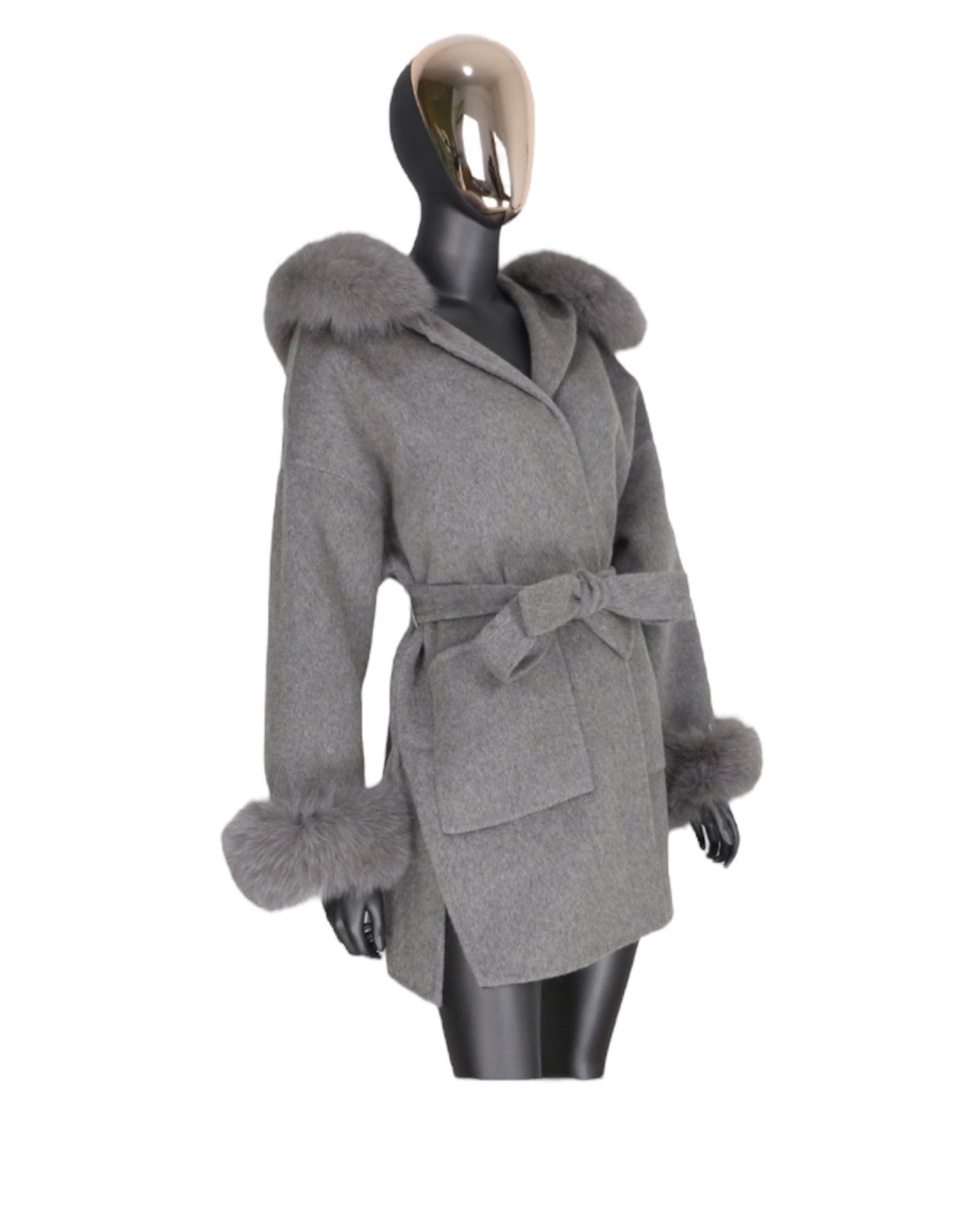 Cashmere coat “Katy” grey with real fur collar