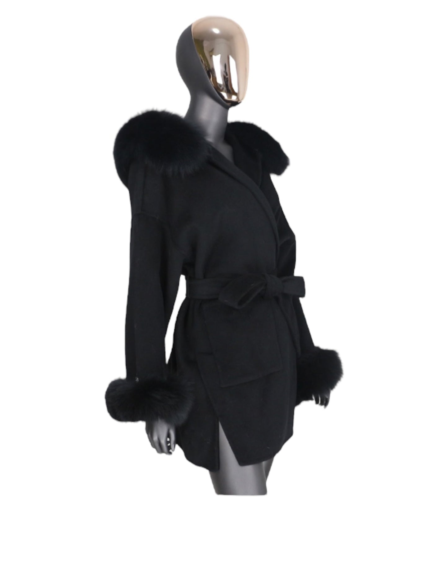 Cashmere coat “Katy” grey with real fur collar