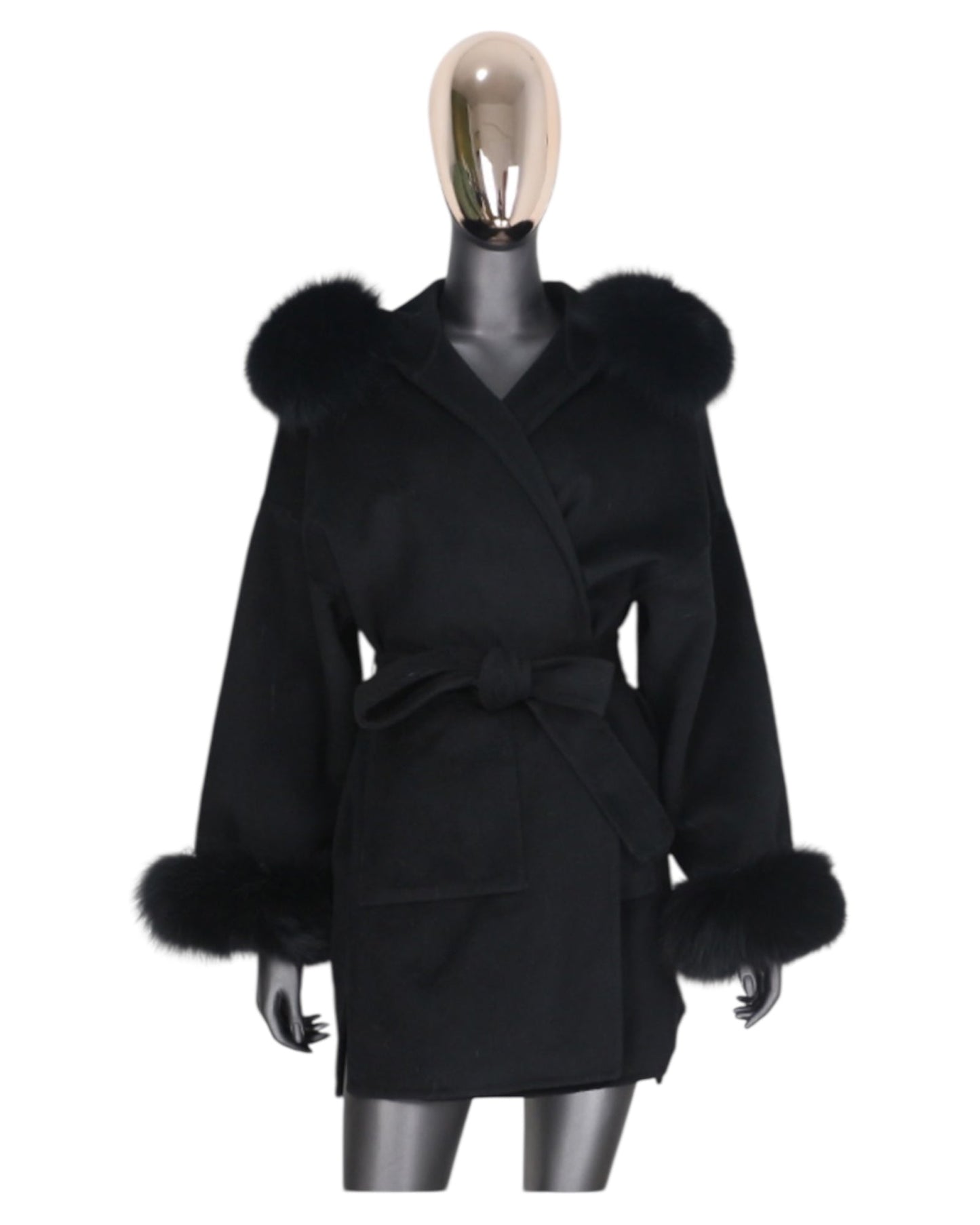 Cashmere coat “Katy” grey with real fur collar