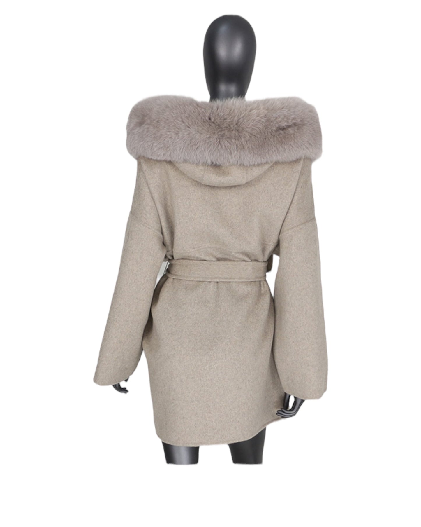 Cashmere coat “Leya” Off White with real fur collar